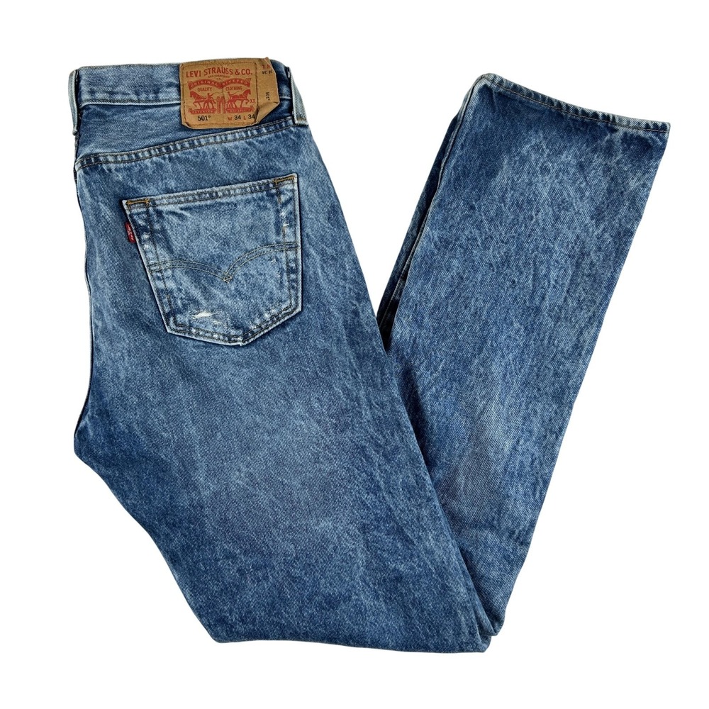 Levis 501 Jeans Mens‎ 36x33 Denim Distressed Button Fly Acid Stone Wash